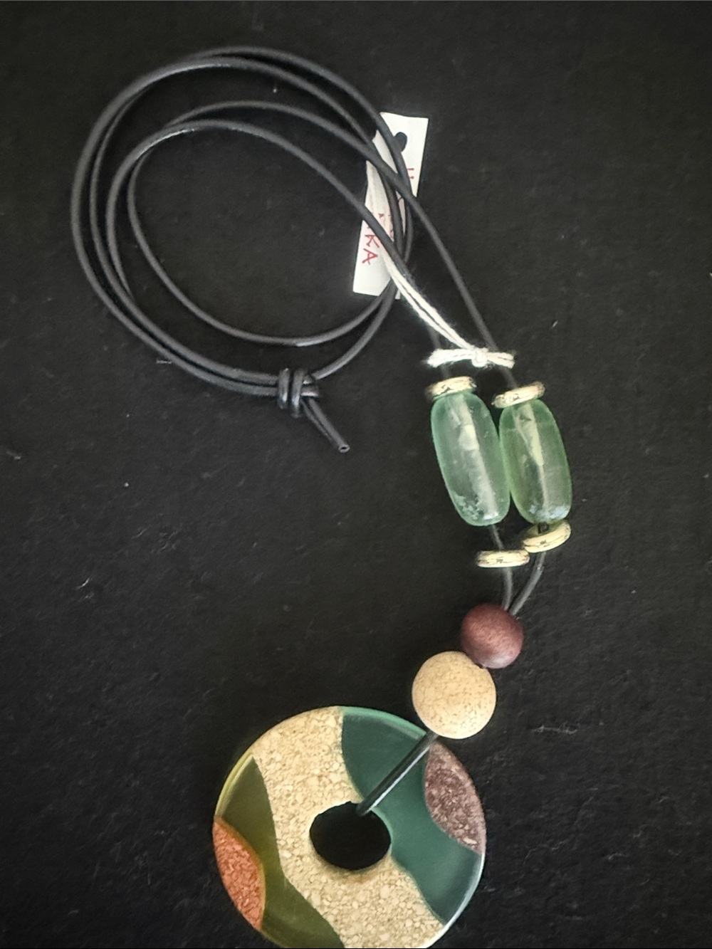 Handcrafted Green Donut Pendant Necklace with Mixed Beads